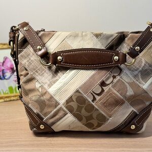 Coach Patchwork Signature Shoulder Bag in Brown and Cream Vintage 2000s